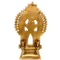 Brass Chowki With Prabhavali, Shinghashan With Arch, Deity Stand Peetha Singhasan Bajot For Temple & Puja Mandir, Gold, 11.5 Inch, 1 Piece