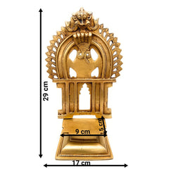 Brass Chowki With Prabhavali, Shinghashan With Arch, Deity Stand Peetha Singhasan Bajot For Temple & Puja Mandir, Gold, 11.5 Inch, 1 Piece