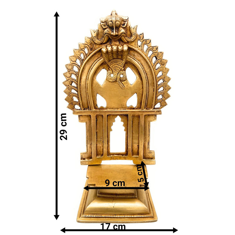 Brass Chowki With Prabhavali, Shinghashan With Arch, Deity Stand Peetha Singhasan Bajot For Temple & Puja Mandir, Gold, 11.5 Inch, 1 Piece
