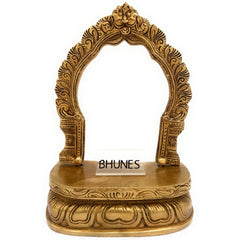 Brass Peeta With Prabhavali, Pitala Peetham Arch Stand for Hindu Deity, Murugan Lakshmi Saraswati Vishnu Puja Chowki,Gold, 8 Inch, 1 Piece