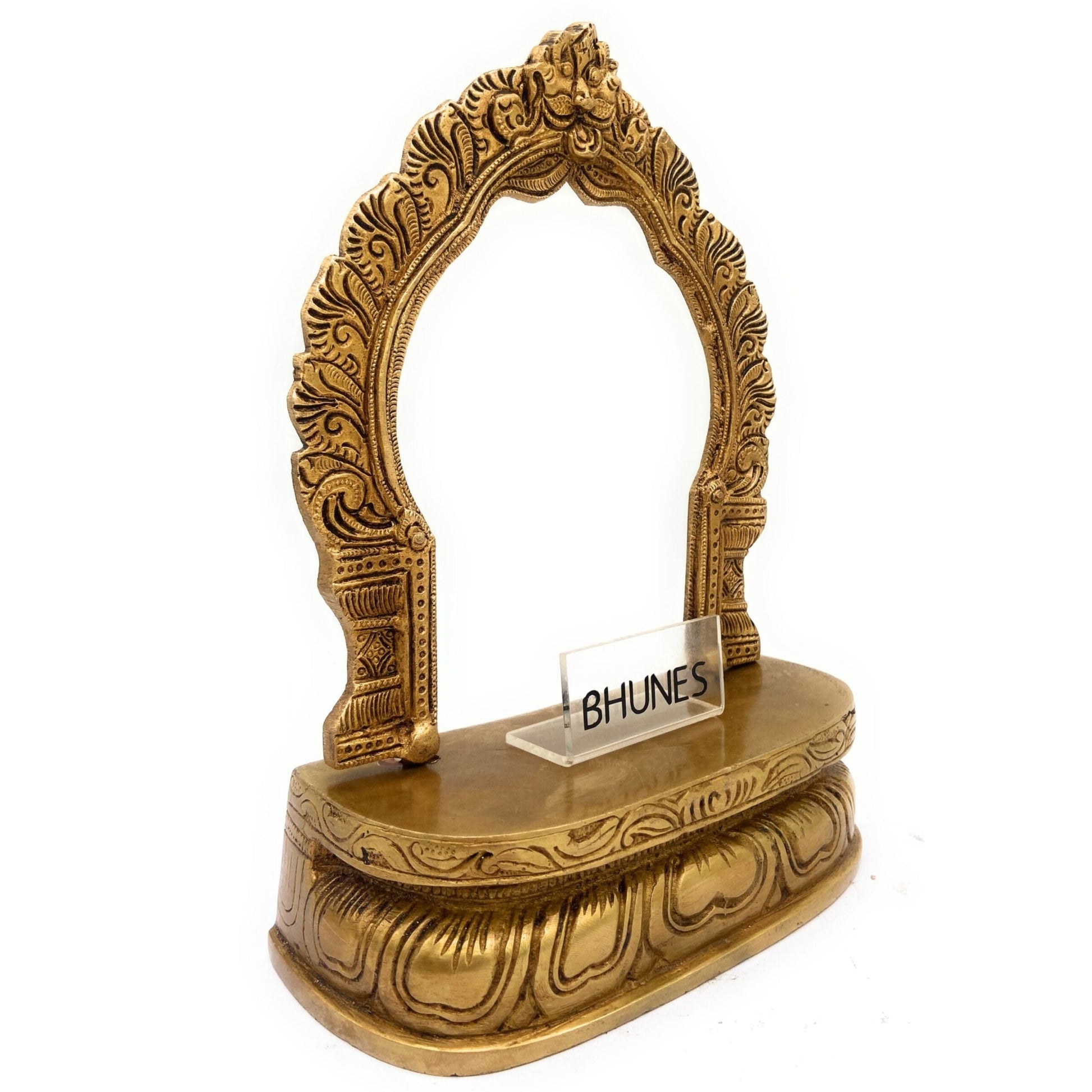 Brass Peeta With Prabhavali, Pitala Peetham Arch Stand for Hindu Deity, Murugan Lakshmi Saraswati Vishnu Puja Chowki,Gold, 8 Inch, 1 Piece