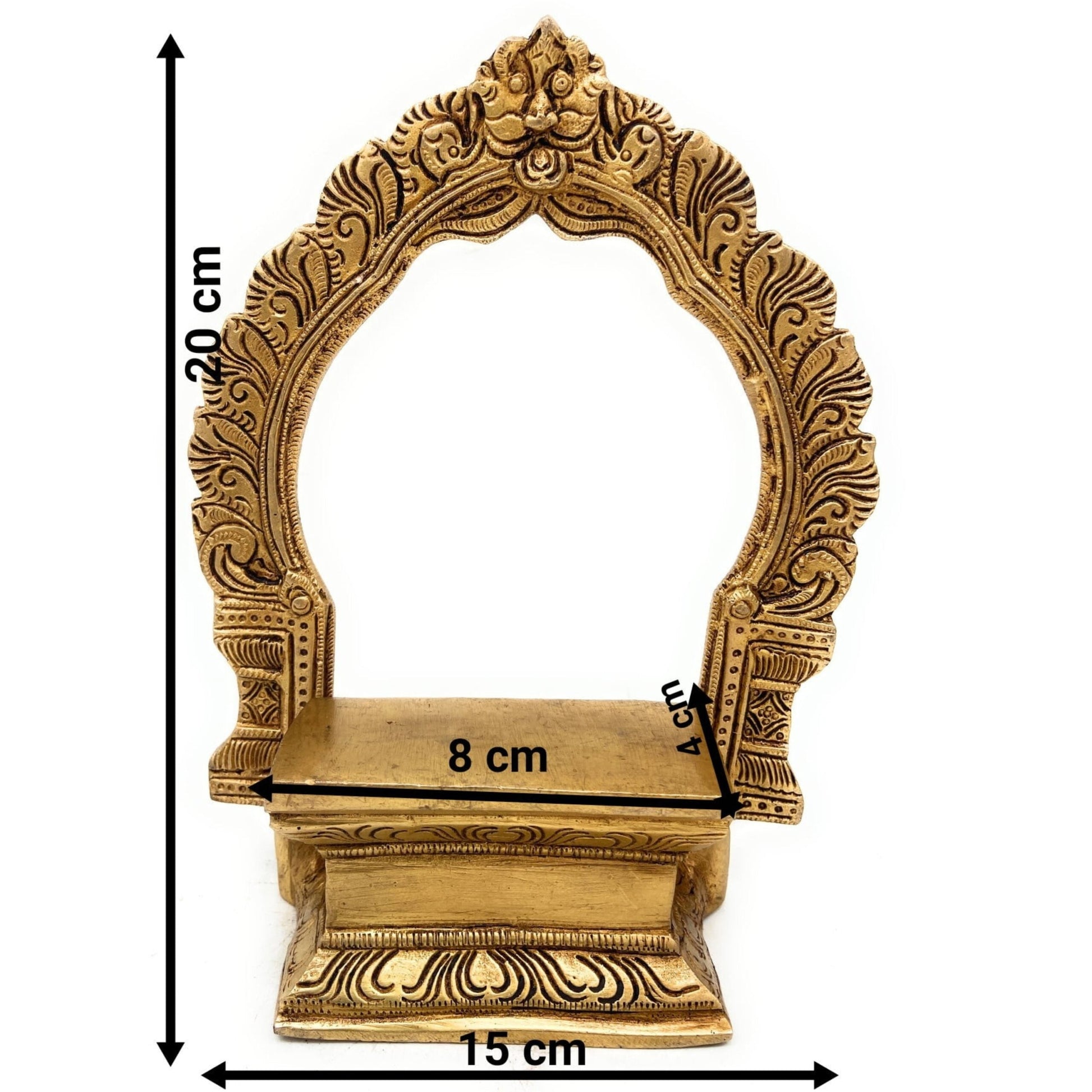 Brass Peeta With Prabhavali, Pitala Peetham Arch Stand for Hindu Deity, Murugan Lakshmi Saraswati Vishnu Puja Chowki,Gold, 8 Inch, 1 Piece