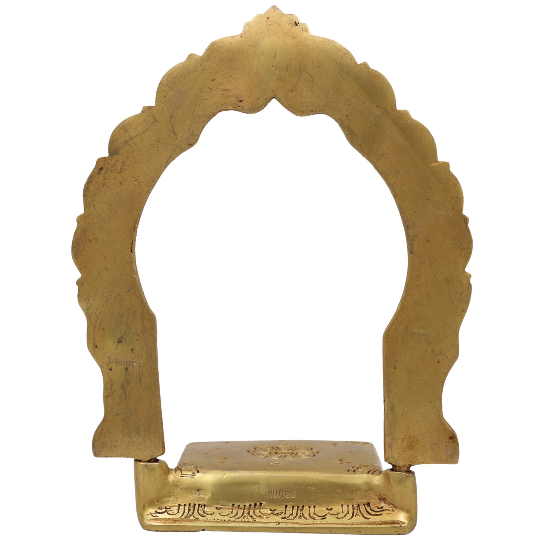 Brass Singhasan Chowki With Prabhavali, Deity Stand with Arch for Pooja Mandir, Handcrafted Peetha Bajot for Idols, Gold, 8 Inch, 1 Piece