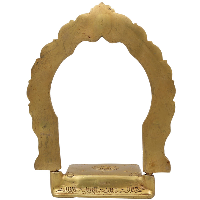 Brass Singhasan Chowki With Prabhavali, Deity Stand with Arch for Pooja Mandir, Handcrafted Peetha Bajot for Idols, Gold, 8 Inch, 1 Piece