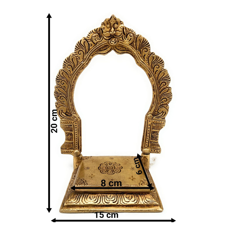 Brass Singhasan Chowki With Prabhavali, Deity Stand with Arch for Pooja Mandir, Handcrafted Peetha Bajot for Idols, Gold, 8 Inch, 1 Piece
