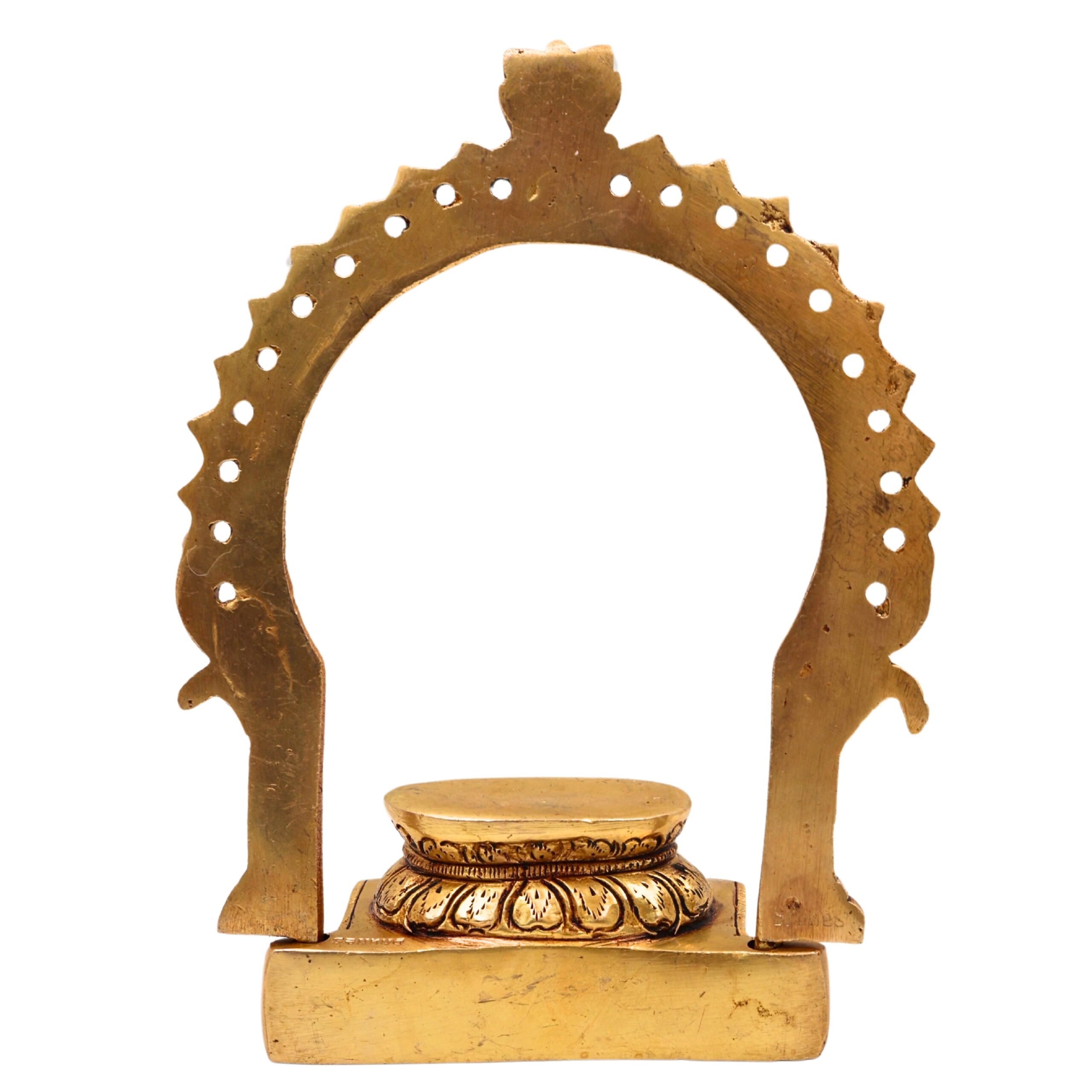 Bhunes Brass Deity Stand with Prabhavali and Chowki, Handcrafted Pooja Bajot Singhasan for Idols & Temples, Gold, 7.5 Inch, 1 Piece