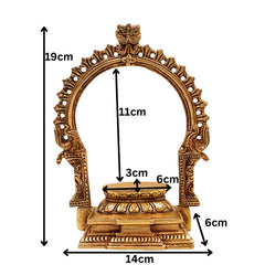 Bhunes Brass Deity Stand with Prabhavali and Chowki, Handcrafted Pooja Bajot Singhasan for Idols & Temples, Gold, 7.5 Inch, 1 Piece