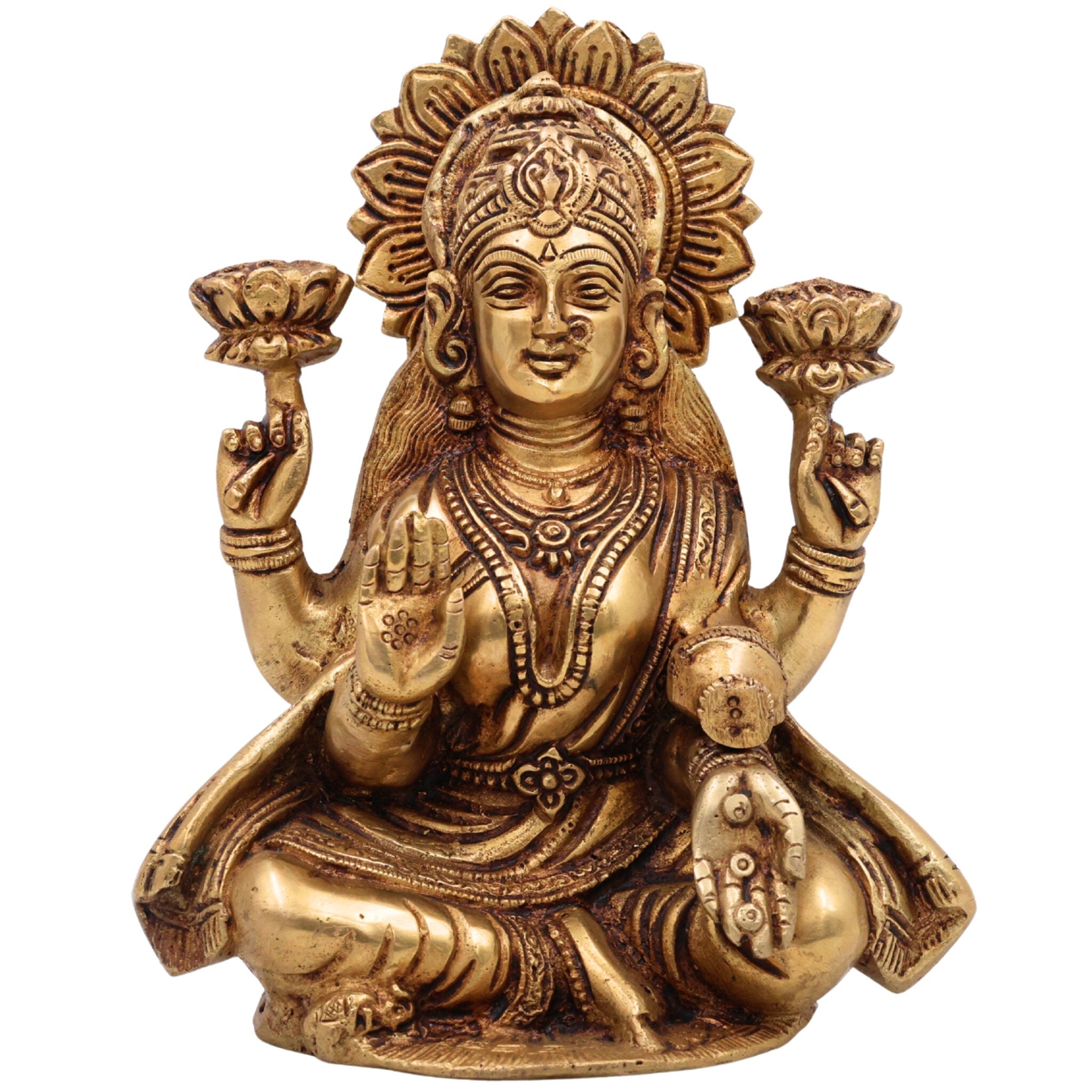 Handcrafted Brass Lakshmi Idol – Mahalakshmi | Shri Devi | Pital Laxmi Murti for Pooja, Home Temple & Gifts,Gold, 7.5 Inch, 1 Piece