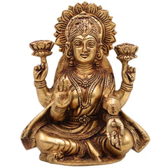 Handcrafted Brass Lakshmi Idol – Mahalakshmi | Shri Devi | Pital Laxmi Murti for Pooja, Home Temple & Gifts,Gold, 7.5 Inch, 1 Piece