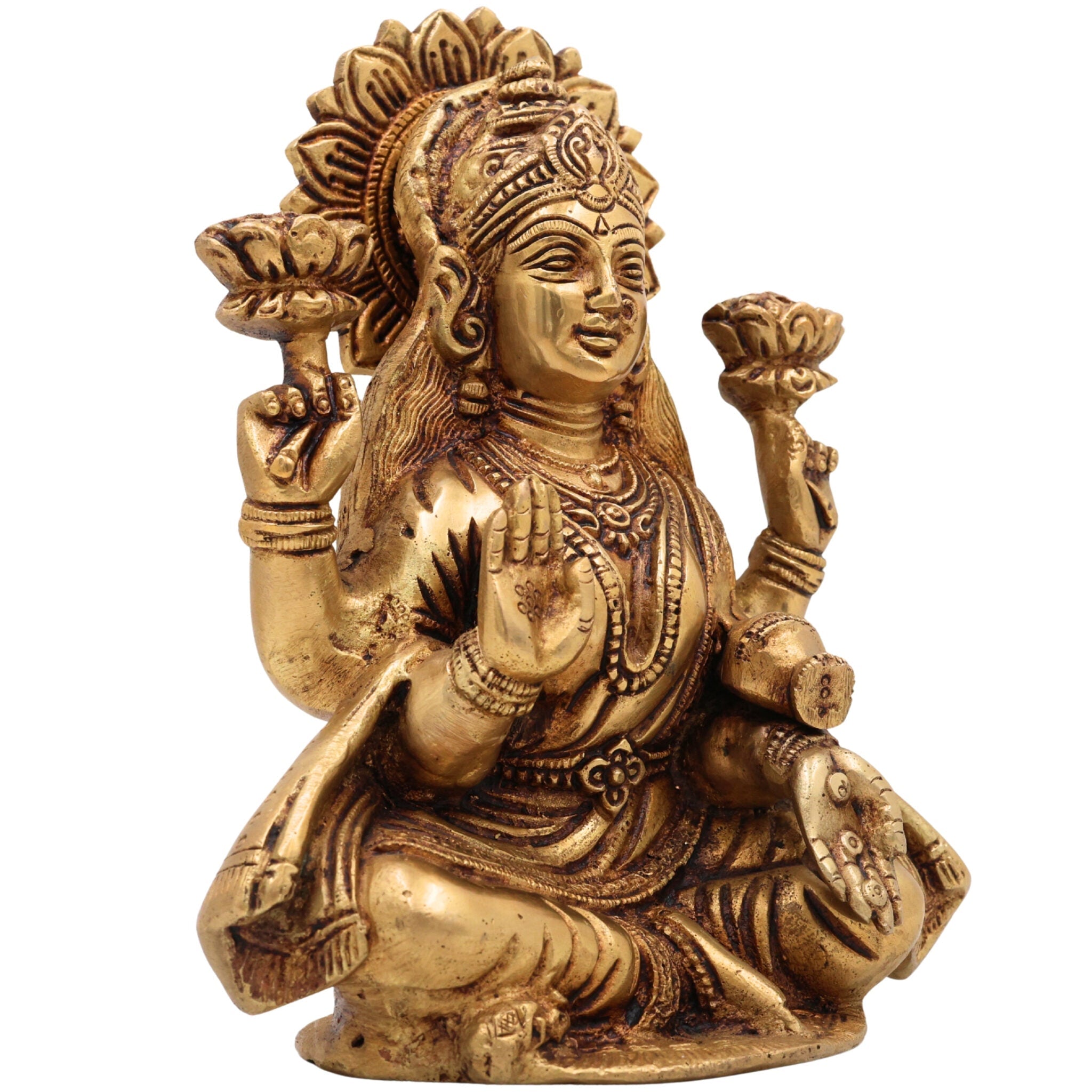Handcrafted Brass Lakshmi Idol – Mahalakshmi | Shri Devi | Pital Laxmi Murti for Pooja, Home Temple & Gifts,Gold, 7.5 Inch, 1 Piece