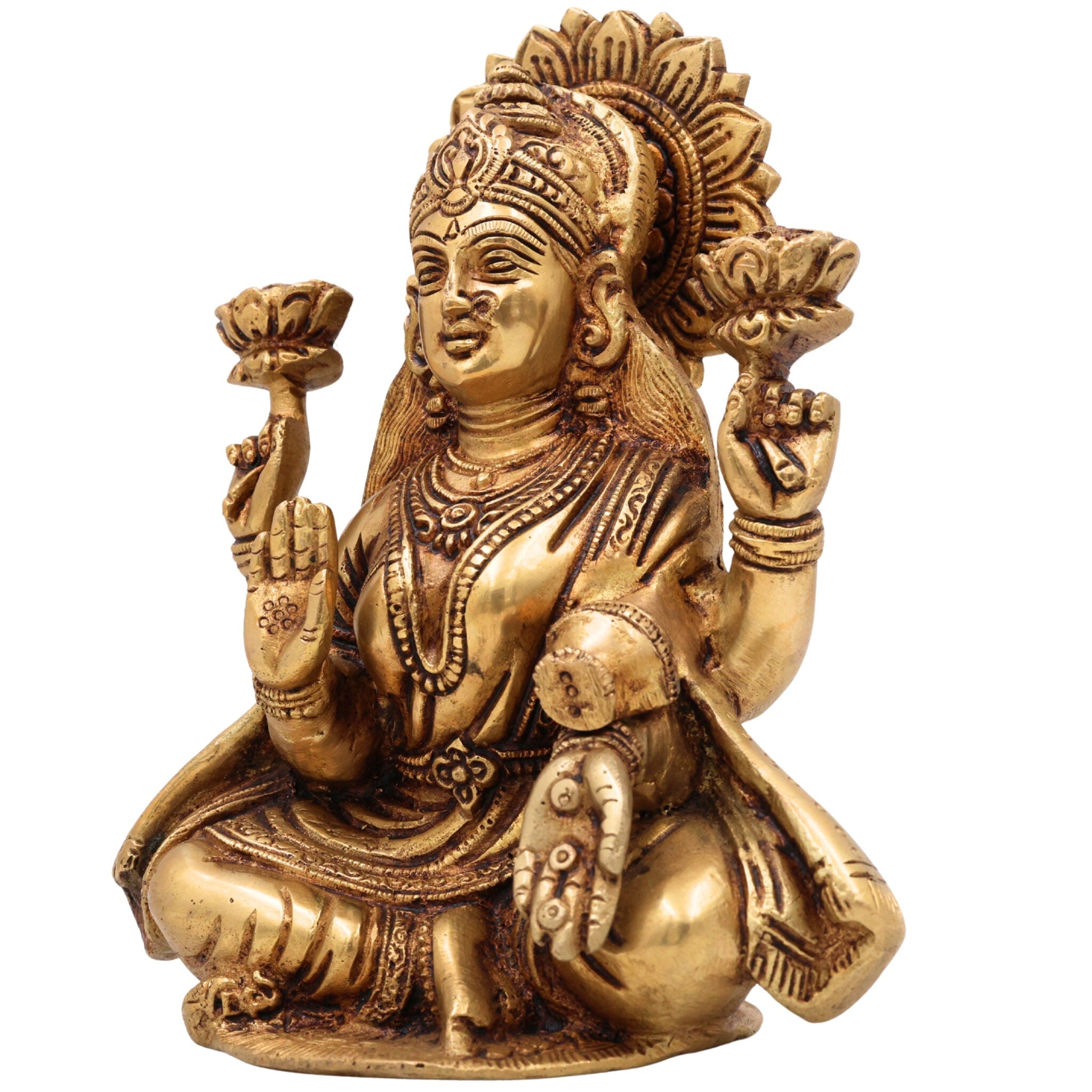 Handcrafted Brass Lakshmi Idol – Mahalakshmi | Shri Devi | Pital Laxmi Murti for Pooja, Home Temple & Gifts,Gold, 7.5 Inch, 1 Piece