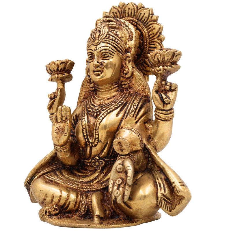 Handcrafted Brass Lakshmi Idol – Mahalakshmi | Shri Devi | Pital Laxmi Murti for Pooja, Home Temple & Gifts,Gold, 7.5 Inch, 1 Piece