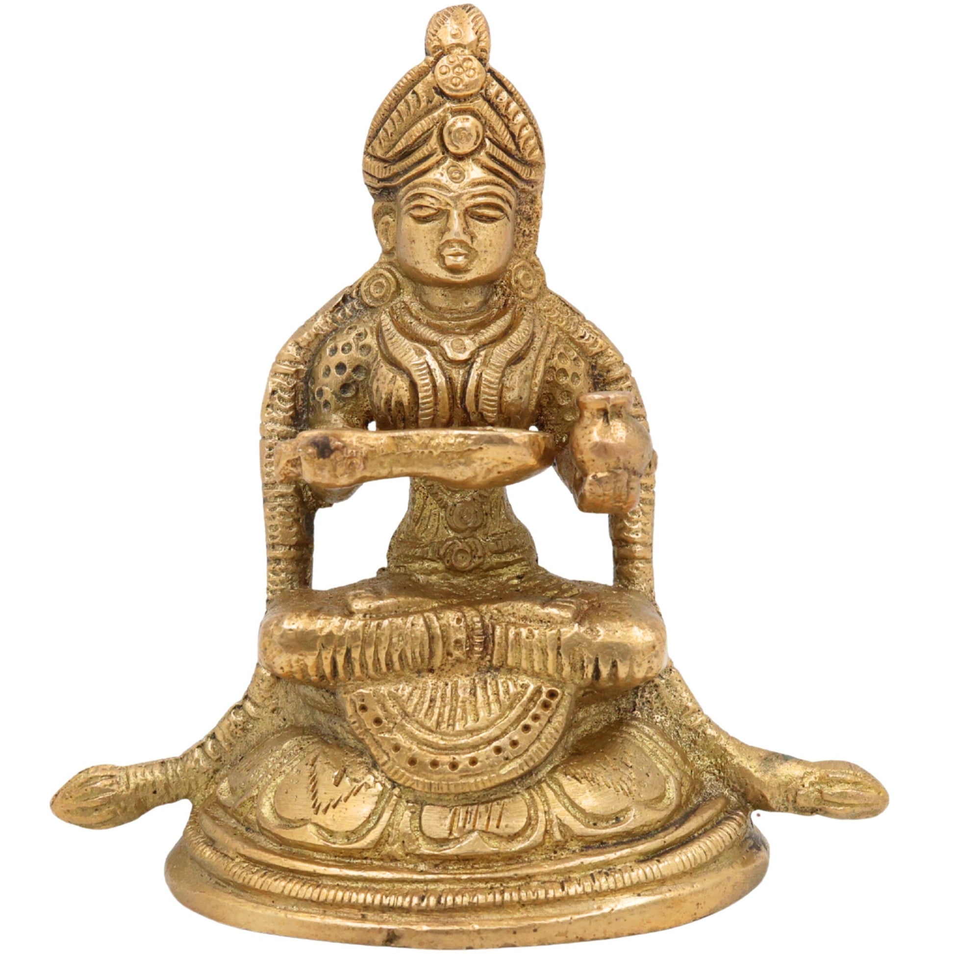 Handcrafted Brass Annapurna Devi Idol | Annapoorna Mata, Annada, Annapurneshwari Murti for Pooja, Temple & Home Decor, Gold, 4 Inch, 1 Piece