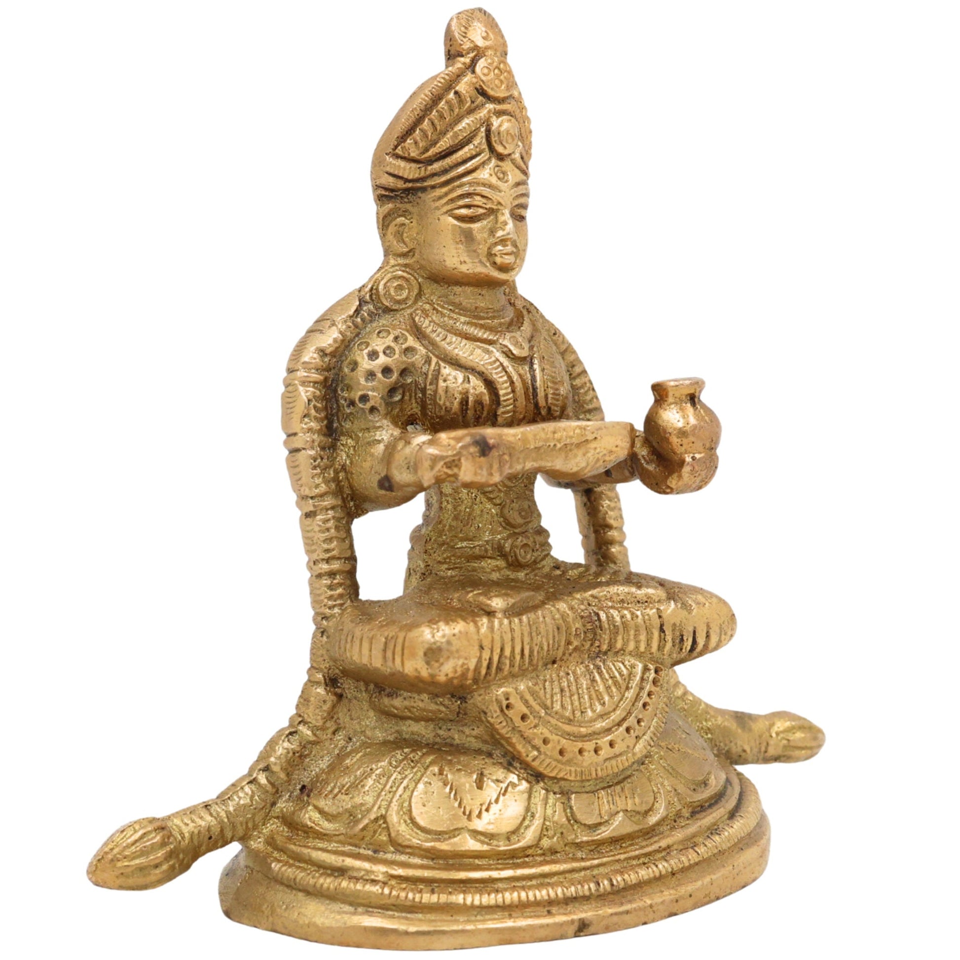 Handcrafted Brass Annapurna Devi Idol | Annapoorna Mata, Annada, Annapurneshwari Murti for Pooja, Temple & Home Decor, Gold, 4 Inch, 1 Piece