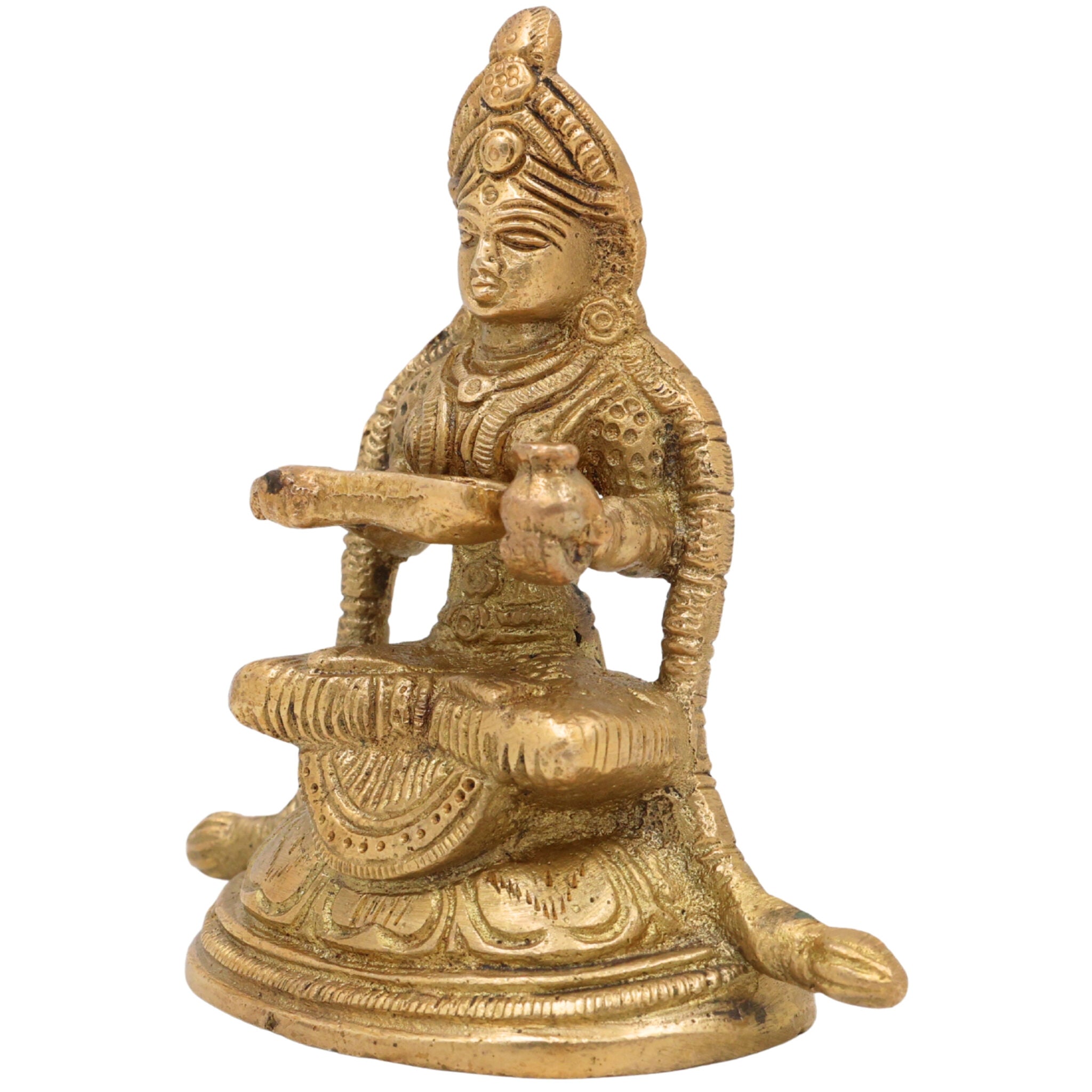 Handcrafted Brass Annapurna Devi Idol | Annapoorna Mata, Annada, Annapurneshwari Murti for Pooja, Temple & Home Decor, Gold, 4 Inch, 1 Piece
