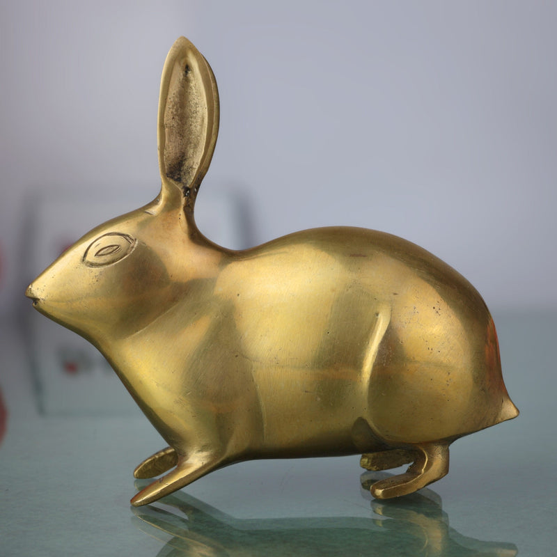 Brass Rabbit Idol | Antique Khargosh & Bunny Figurine | Peetal, Pittal Showpiece for Home Decor & Temple, Gold, 4.5 Inch, 1 Piece