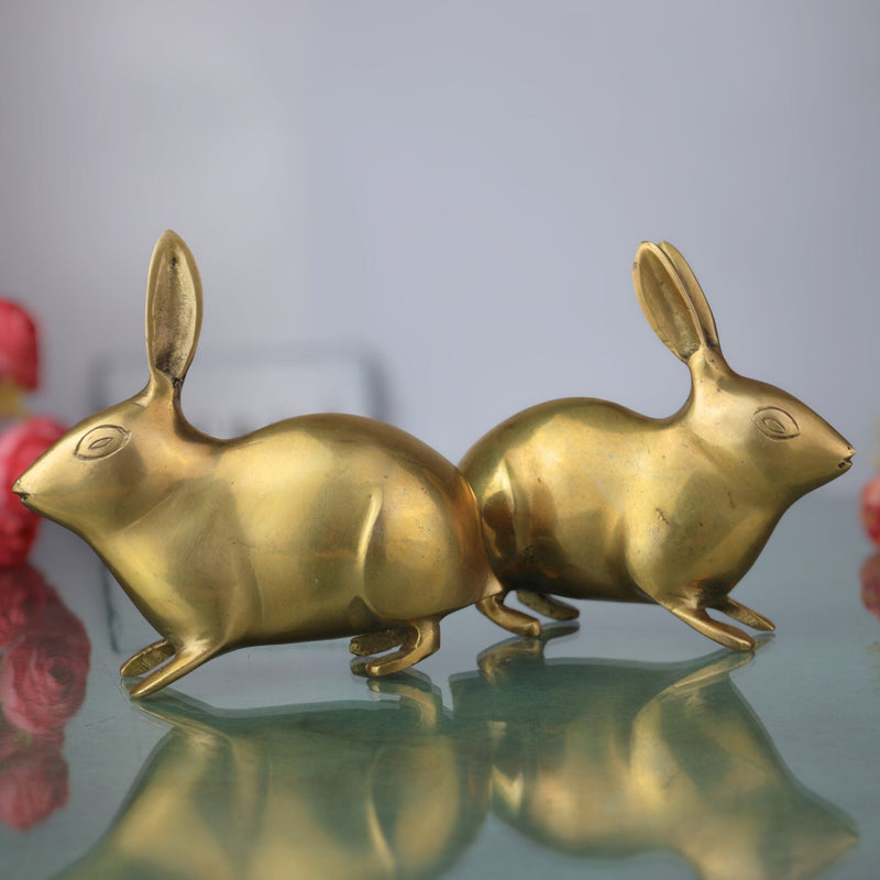 Brass Rabbit Idol | Khargosh & Bunny Figurine | Peetal, Hittale, Ashtadhatu Showpiece for Home & Temple DecorSet Of 2, Gold, 4.5 Inch, 1 Piece
