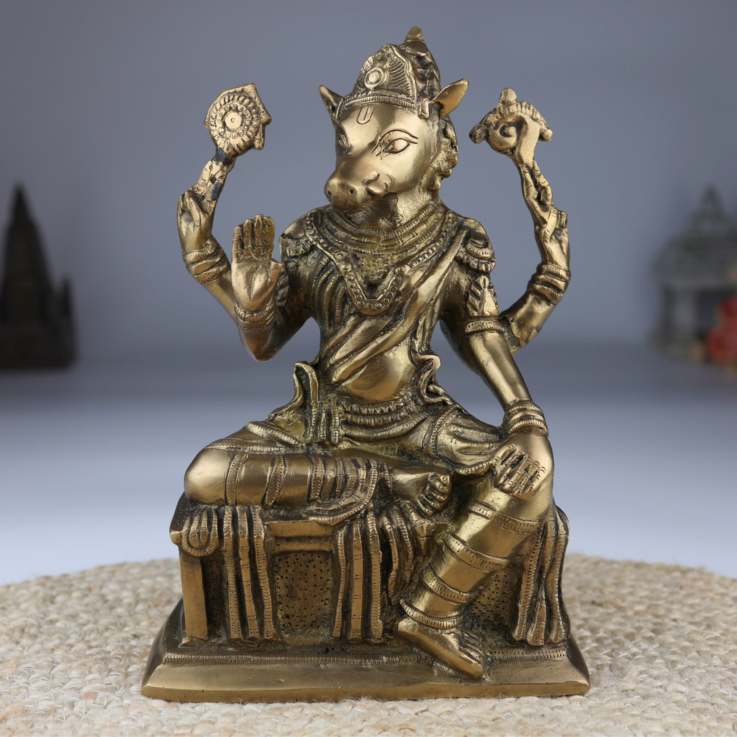 Handcrafted Brass Varahi Amman Idol | Varahi Devi Murti | Varahi Mata Statue | Dandanayaki Varahi Vigraha for Pooja, Temple & Home Decor, Gold, 10.5 Inch, 1 Piece