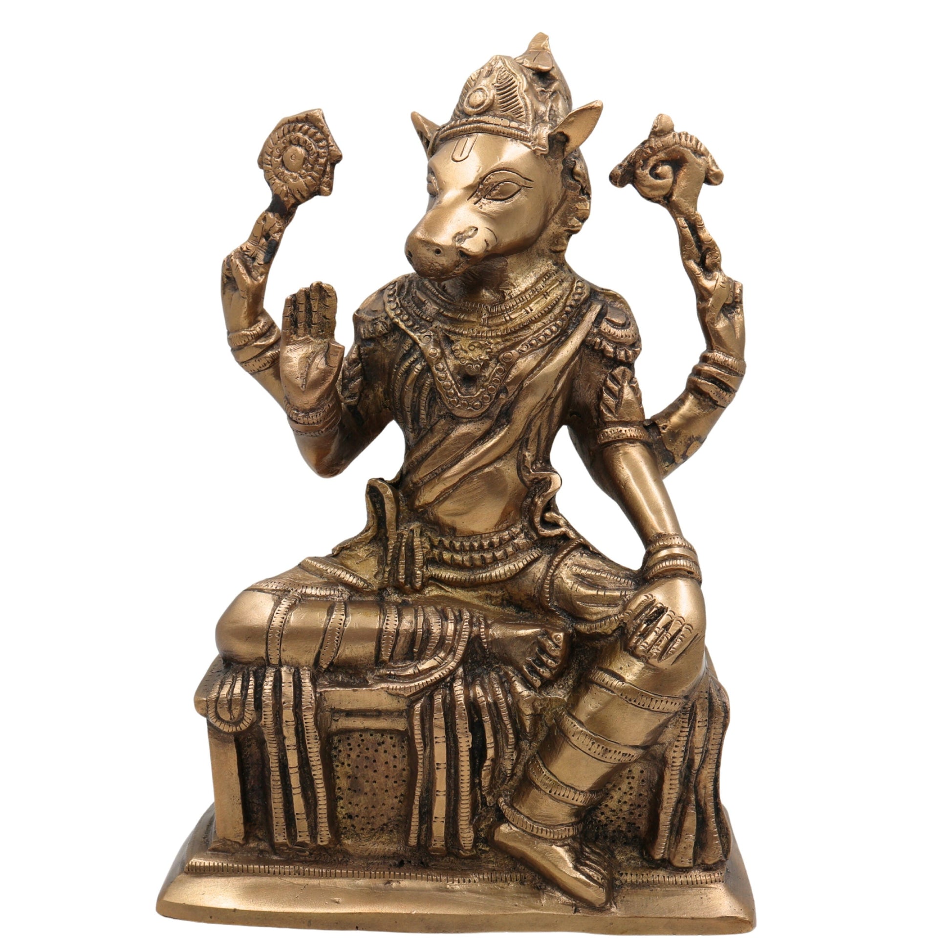 Handcrafted Brass Varahi Amman Idol | Varahi Devi Murti | Varahi Mata Statue | Dandanayaki Varahi Vigraha for Pooja, Temple & Home Decor, Gold, 10.5 Inch, 1 Piece