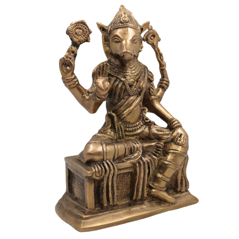 Handcrafted Brass Varahi Amman Idol | Varahi Devi Murti | Varahi Mata Statue | Dandanayaki Varahi Vigraha for Pooja, Temple & Home Decor, Gold, 10.5 Inch, 1 Piece