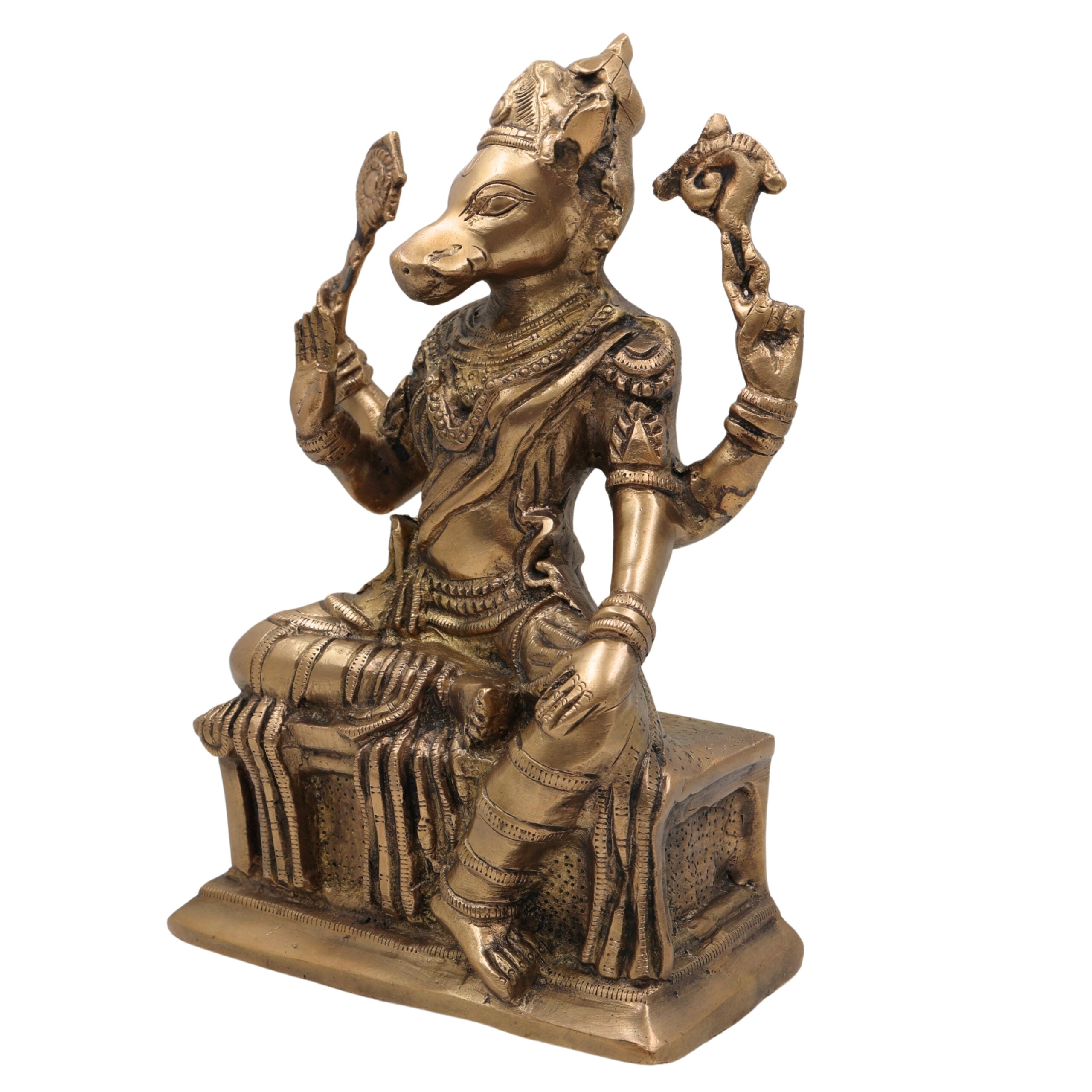 Handcrafted Brass Varahi Amman Idol | Varahi Devi Murti | Varahi Mata Statue | Dandanayaki Varahi Vigraha for Pooja, Temple & Home Decor, Gold, 10.5 Inch, 1 Piece