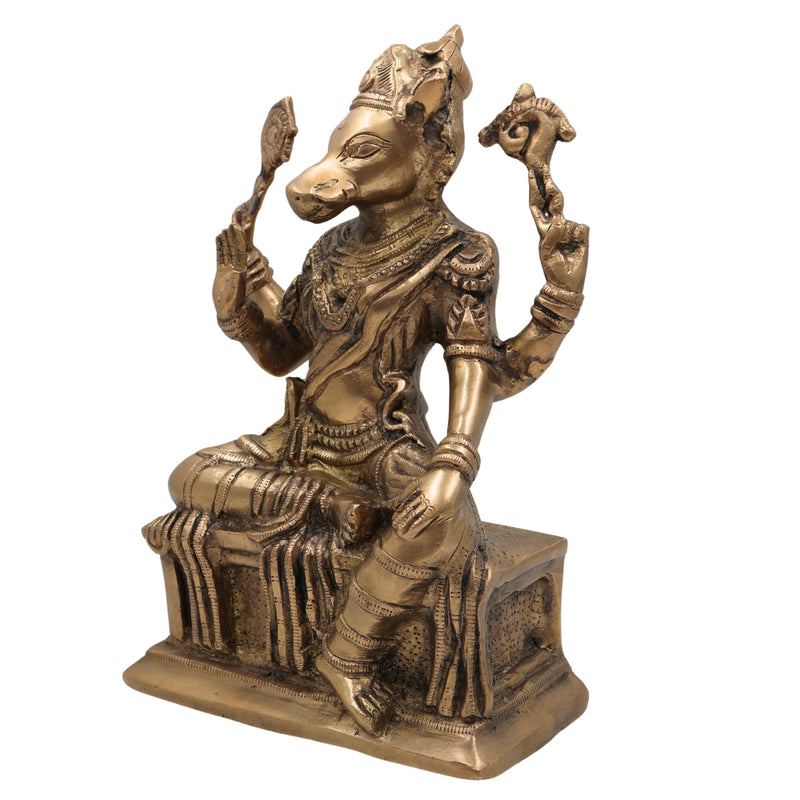 Handcrafted Brass Varahi Amman Idol | Varahi Devi Murti | Varahi Mata Statue | Dandanayaki Varahi Vigraha for Pooja, Temple & Home Decor, Gold, 10.5 Inch, 1 Piece