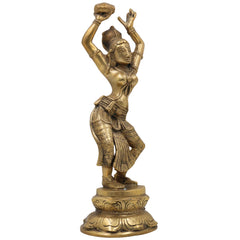 Brass Apsara Idol, Peetal Devangana Urvashi Murti, Pital Menaka Rambha Tilottama Statue, Dancing Swargangana Devakanya, Gold, 12 Inch, 1 Piece