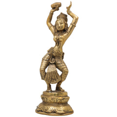 Brass Apsara Idol, Peetal Devangana Urvashi Murti, Pital Menaka Rambha Tilottama Statue, Dancing Swargangana Devakanya, Gold, 12 Inch, 1 Piece