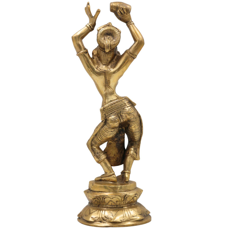 Brass Apsara Idol, Peetal Devangana Urvashi Murti, Pital Menaka Rambha Tilottama Statue, Dancing Swargangana Devakanya, Gold, 12 Inch, 1 Piece