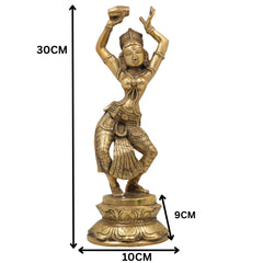 Brass Apsara Idol, Peetal Devangana Urvashi Murti, Pital Menaka Rambha Tilottama Statue, Dancing Swargangana Devakanya, Gold, 12 Inch, 1 Piece