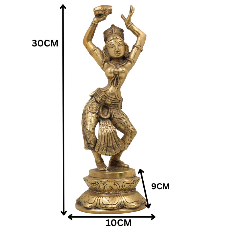 Brass Apsara Idol, Peetal Devangana Urvashi Murti, Pital Menaka Rambha Tilottama Statue, Dancing Swargangana Devakanya, Gold, 12 Inch, 1 Piece