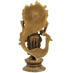 Brass Murugan Idol for Pooja | Kartikeya Skanda Subramanya Shanmukha Kumara Swamy Vel Murugan Statue | Handcrafted Peetal Moorti for Home Temple Decor & Gift,Gold, 10 Inch, 1 Piece