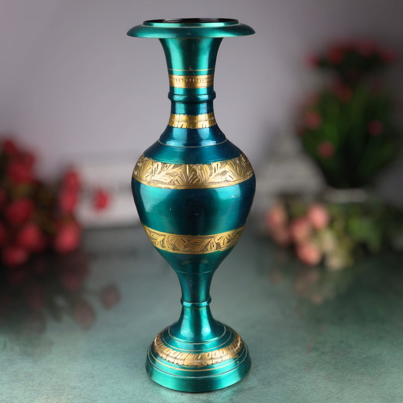 Brass Flower Vase | Brass Vases | Flower | Brass | Phooladaan | Vas | Vaz | Brass Vases For Home | Beautiful Vase | Brass Vase, Green, 15 Inch, 1 Piece
