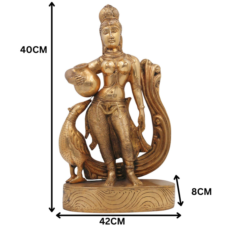 Brass Apsara Idol Urvashi Devangana Murti, Peetal Swargiya Sundari Statue, Handcrafted Pital Rambha Tilottama Sculpture, Gold, 16 Inch, 1 Piece
