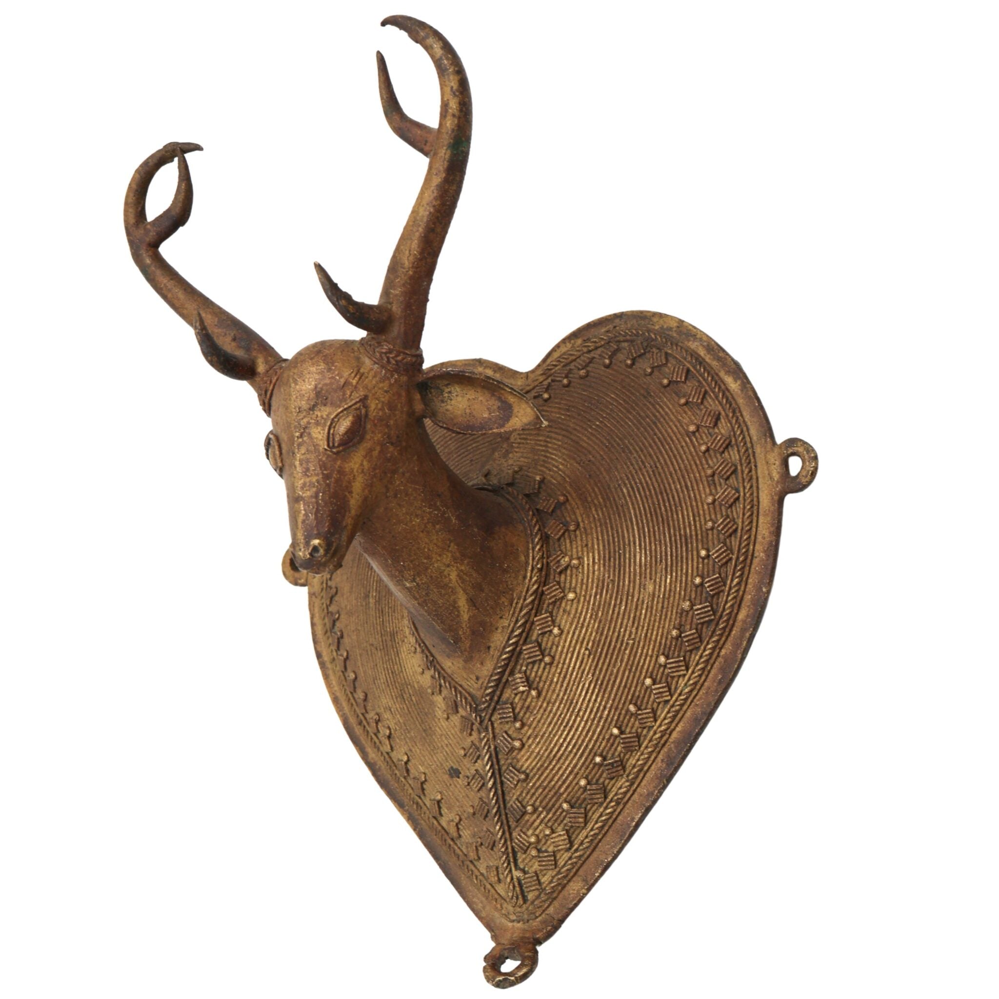 Brass Deer Idol | Mriga, Harin, Jinka Face Statue | Peetal, Pittal, Vellipittalam Showpiece | Blackbuck, Cheetal, Sambhar Figurine, Gold, 8 Inch, 1 Piece