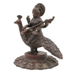 Brass Goddess Saraswati Idol, Sharada, Vagdevi, Veena Pustak Dharini Murti, Knowledge, Wisdom & Learning Statue for Home, Temple, Office Decor, Gold, 7 Inch, 1 Piece