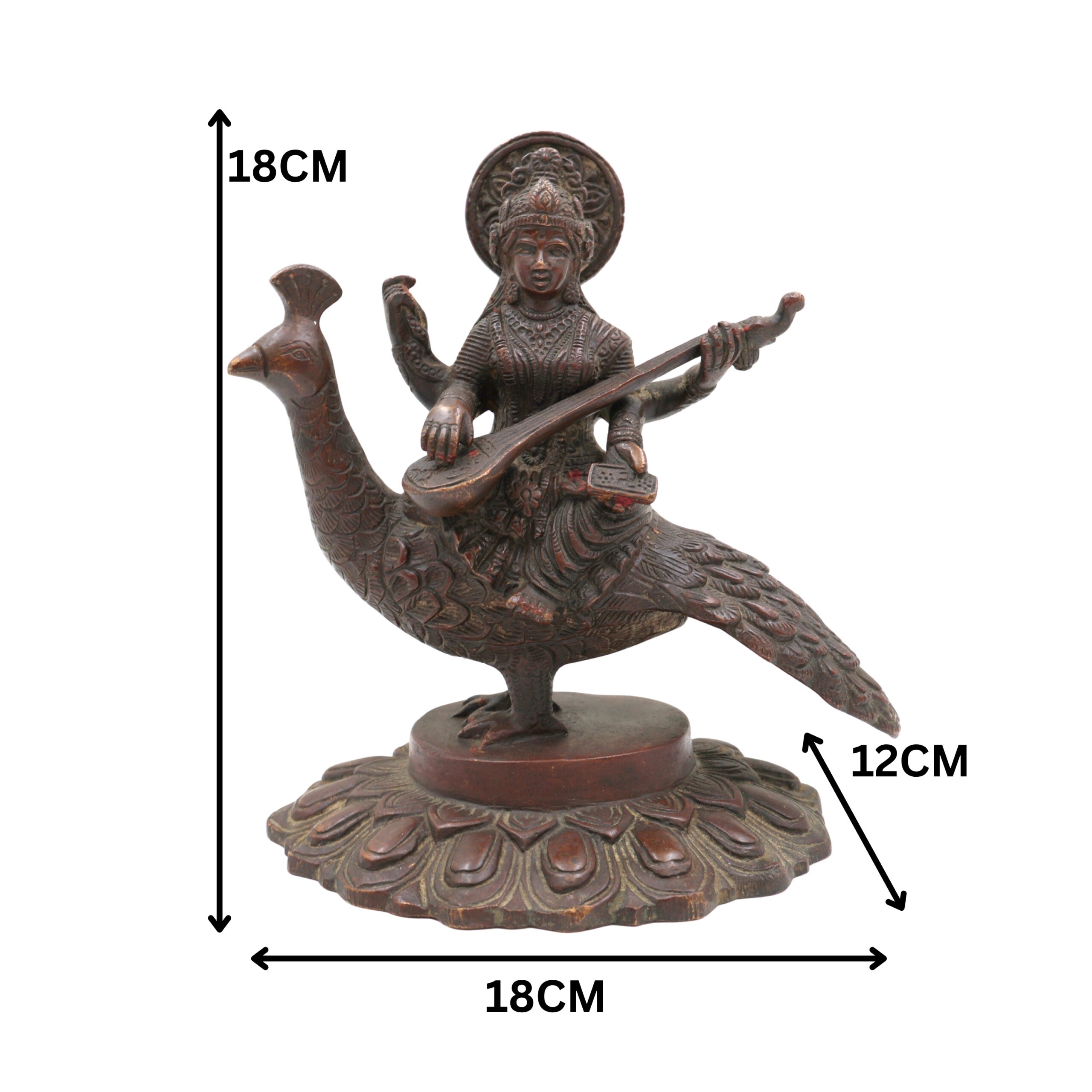 Brass Goddess Saraswati Idol, Sharada, Vagdevi, Veena Pustak Dharini Murti, Knowledge, Wisdom & Learning Statue for Home, Temple, Office Decor, Gold, 7 Inch, 1 Piece