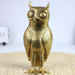 Brass Ullu Idol for Vastu | Handcrafted Peetal Owl Murti (Uluka, Gubbarellu, Pippaluk) for Wealth, Home Decor & Lakshmi Pooja,Gold, 8 Inch, 1 Piece