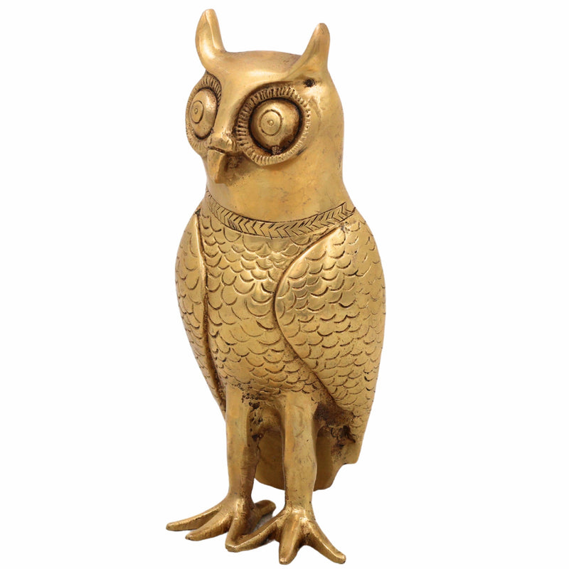 Brass Ullu Idol for Vastu | Handcrafted Peetal Owl Murti (Uluka, Gubbarellu, Pippaluk) for Wealth, Home Decor & Lakshmi Pooja,Gold, 8 Inch, 1 Piece