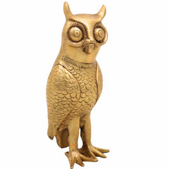 Brass Ullu Idol for Vastu | Handcrafted Peetal Owl Murti (Uluka, Gubbarellu, Pippaluk) for Wealth, Home Decor & Lakshmi Pooja,Gold, 8 Inch, 1 Piece