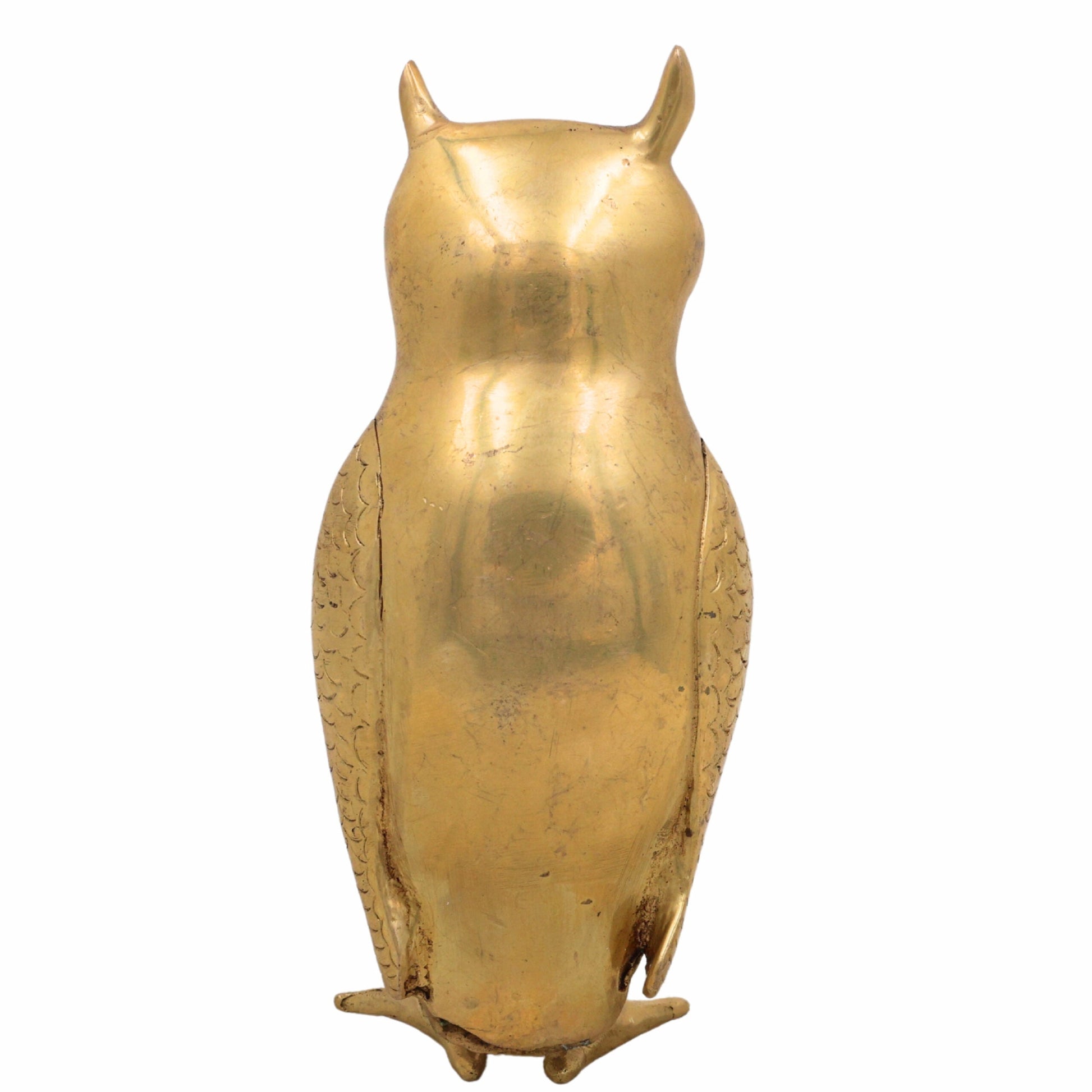 Brass Ullu Idol for Vastu | Handcrafted Peetal Owl Murti (Uluka, Gubbarellu, Pippaluk) for Wealth, Home Decor & Lakshmi Pooja,Gold, 8 Inch, 1 Piece