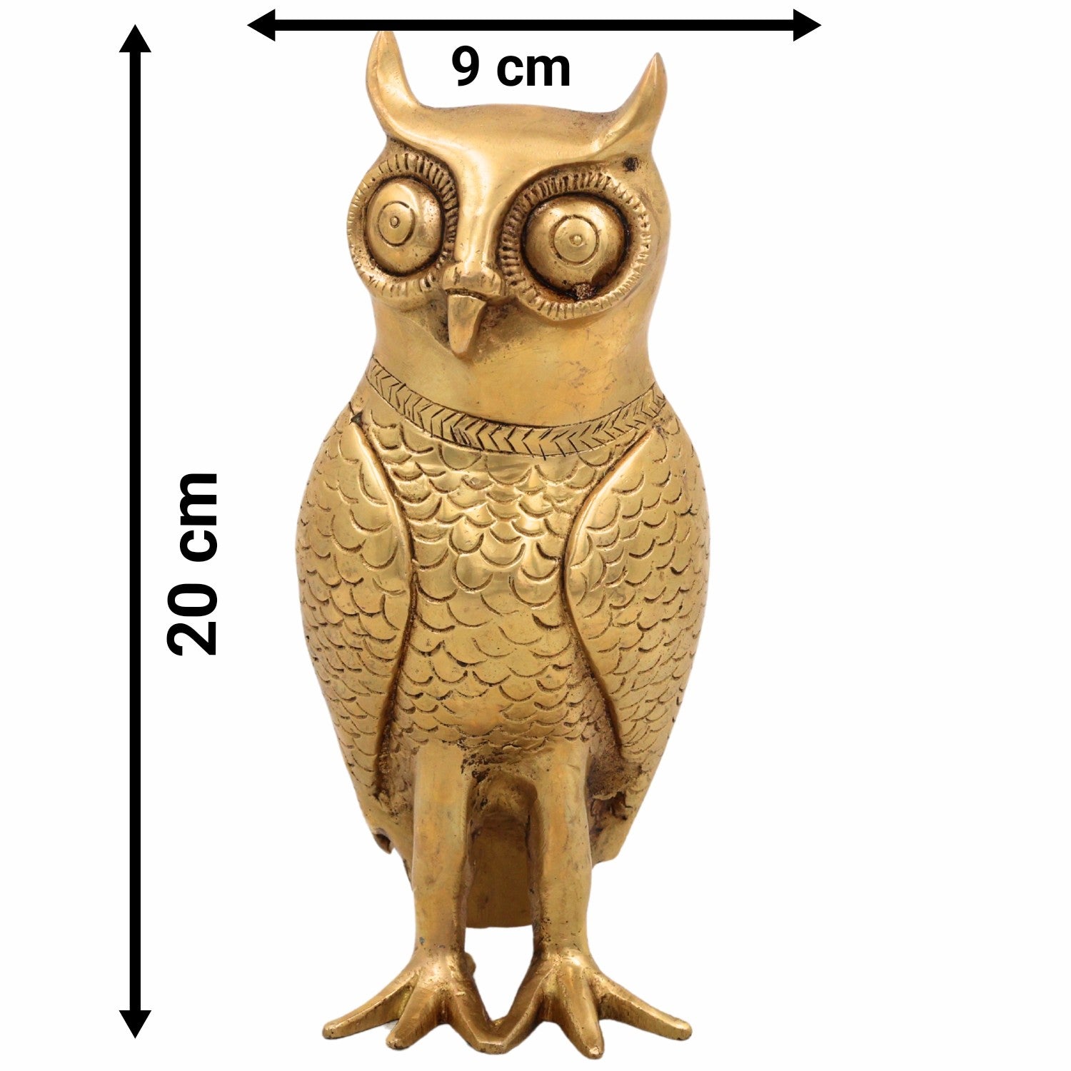 Brass Ullu Idol for Vastu | Handcrafted Peetal Owl Murti (Uluka, Gubbarellu, Pippaluk) for Wealth, Home Decor & Lakshmi Pooja,Gold, 8 Inch, 1 Piece