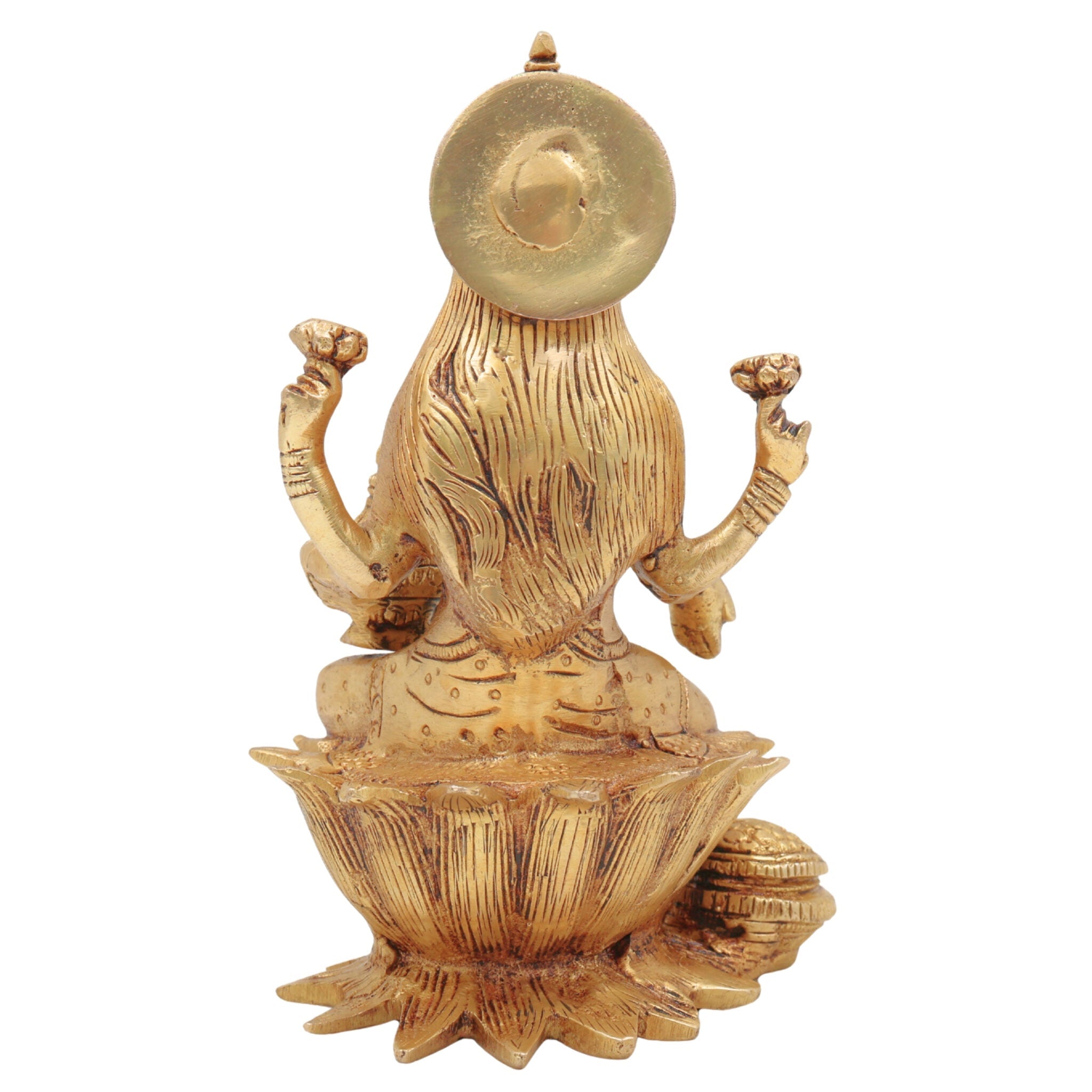 Brass Lakshmi Mata Idol – Maha Laxmi Ji Murti Sitting on Lotus for Home Temple, Pooja Decor, and Spiritual Vigraha, Gold, 7 Inch, 1 Piece