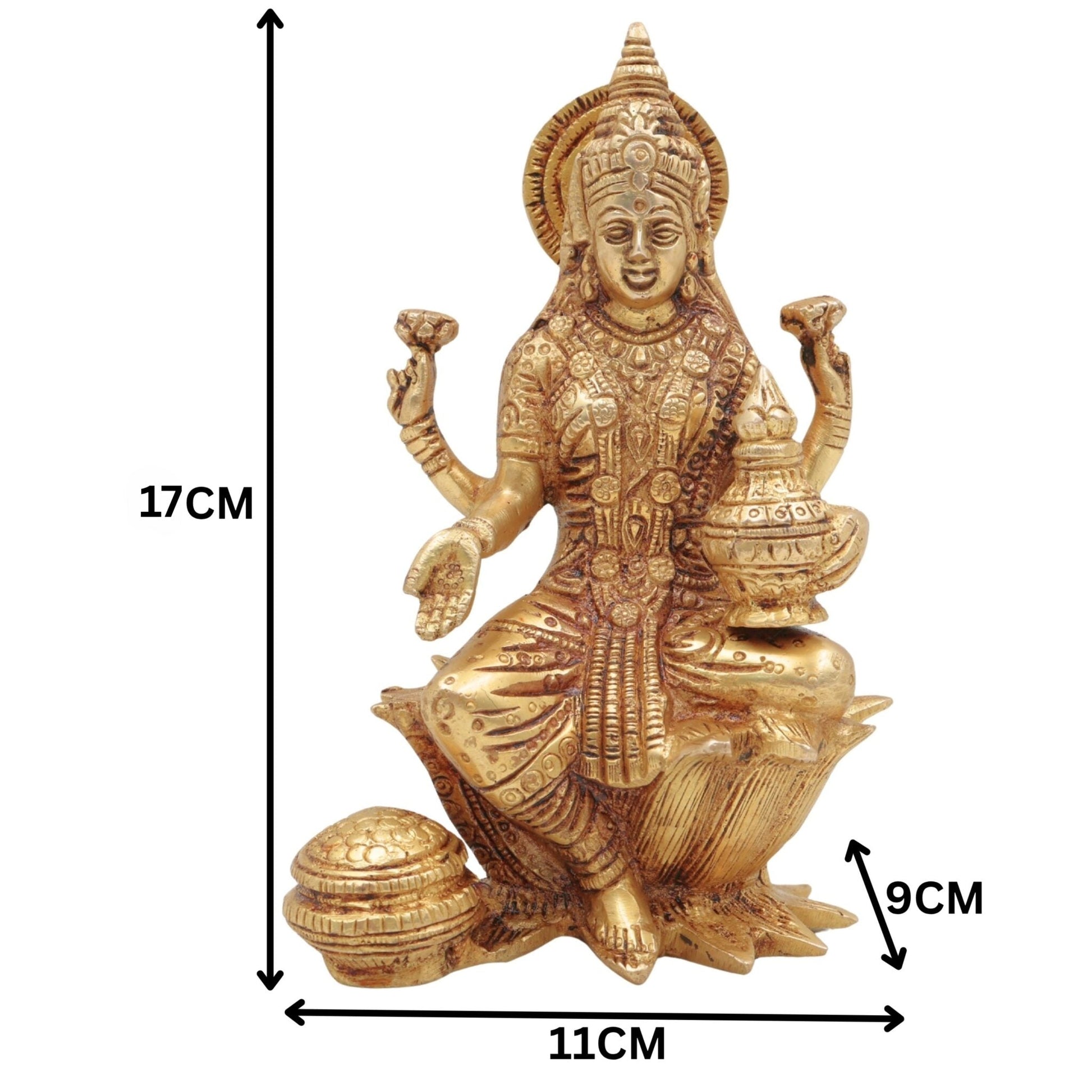 Brass Lakshmi Mata Idol – Maha Laxmi Ji Murti Sitting on Lotus for Home Temple, Pooja Decor, and Spiritual Vigraha, Gold, 7 Inch, 1 Piece