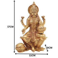 Brass Lakshmi Mata Idol – Maha Laxmi Ji Murti Sitting on Lotus for Home Temple, Pooja Decor, and Spiritual Vigraha, Gold, 7 Inch, 1 Piece
