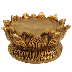 Bhunes Brass Lotus Shaped Pooja Chowki for Kalash, Kamal Bajot Peetha, Puja Aasan Peetham, Deity Platform Singhasan, Mandir Temple Stand for Idols, Home Decor, Gift, Gold, 3 Inch, 1 Piece