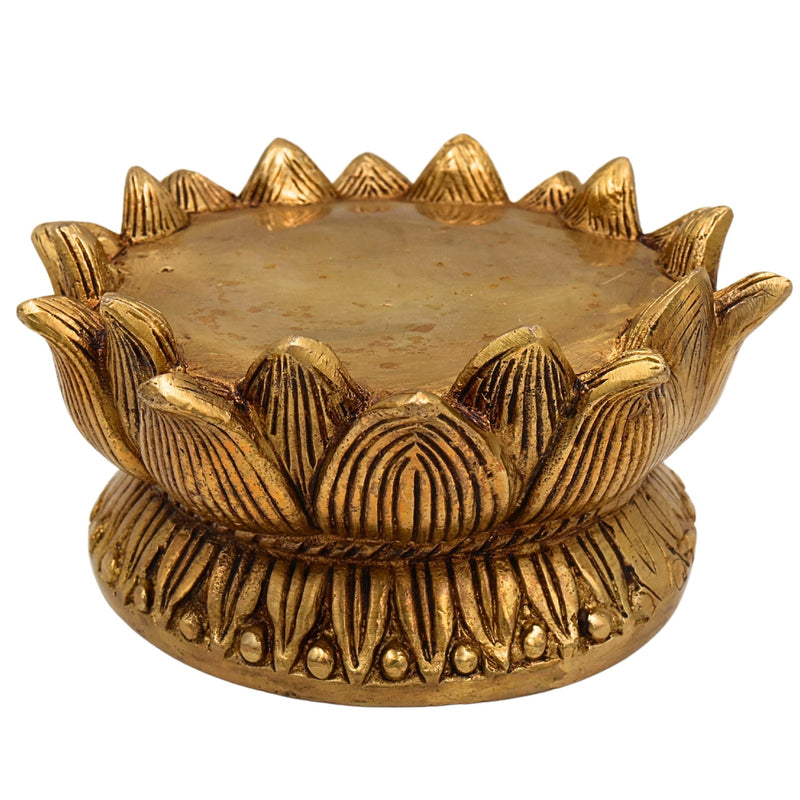 Bhunes Brass Lotus Shaped Pooja Chowki for Kalash, Kamal Bajot Peetha, Puja Aasan Peetham, Deity Platform Singhasan, Mandir Temple Stand for Idols, Home Decor, Gift, Gold, 3 Inch, 1 Piece