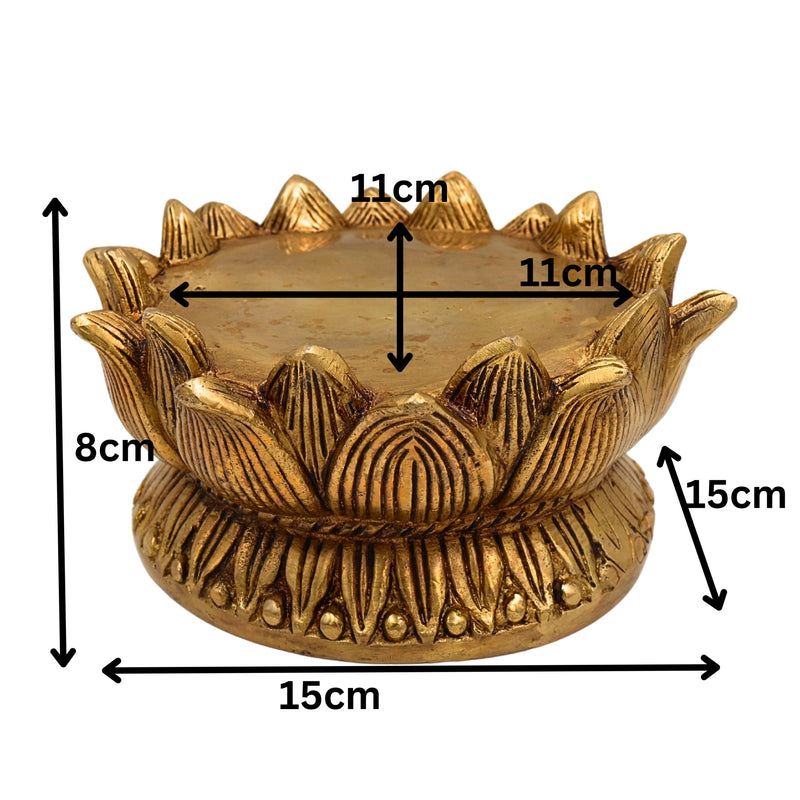 Bhunes Brass Lotus Shaped Pooja Chowki for Kalash, Kamal Bajot Peetha, Puja Aasan Peetham, Deity Platform Singhasan, Mandir Temple Stand for Idols, Home Decor, Gift, Gold, 3 Inch, 1 Piece
