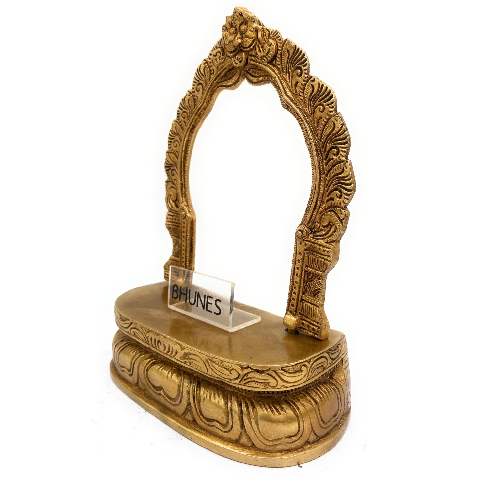 Traditional Brass Pooja Chowki, Puja Peeth Peetha Sinhasan Bajot Chowki, Handcrafted Brass Puja Pat Patta Platform for Home Mandir & Temple Decor,Gold, 9 Inch, 1 Piece