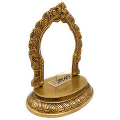 Brass Pooja Chowki with Prabhavali, Handcrafted Mandir Chowki Pedestal for Idol, Puja Stand, Ritual Puja Bajot, Home Temple Decor, Traditional Brass Altar,Gold, 8.5 Inch, 1 Piece